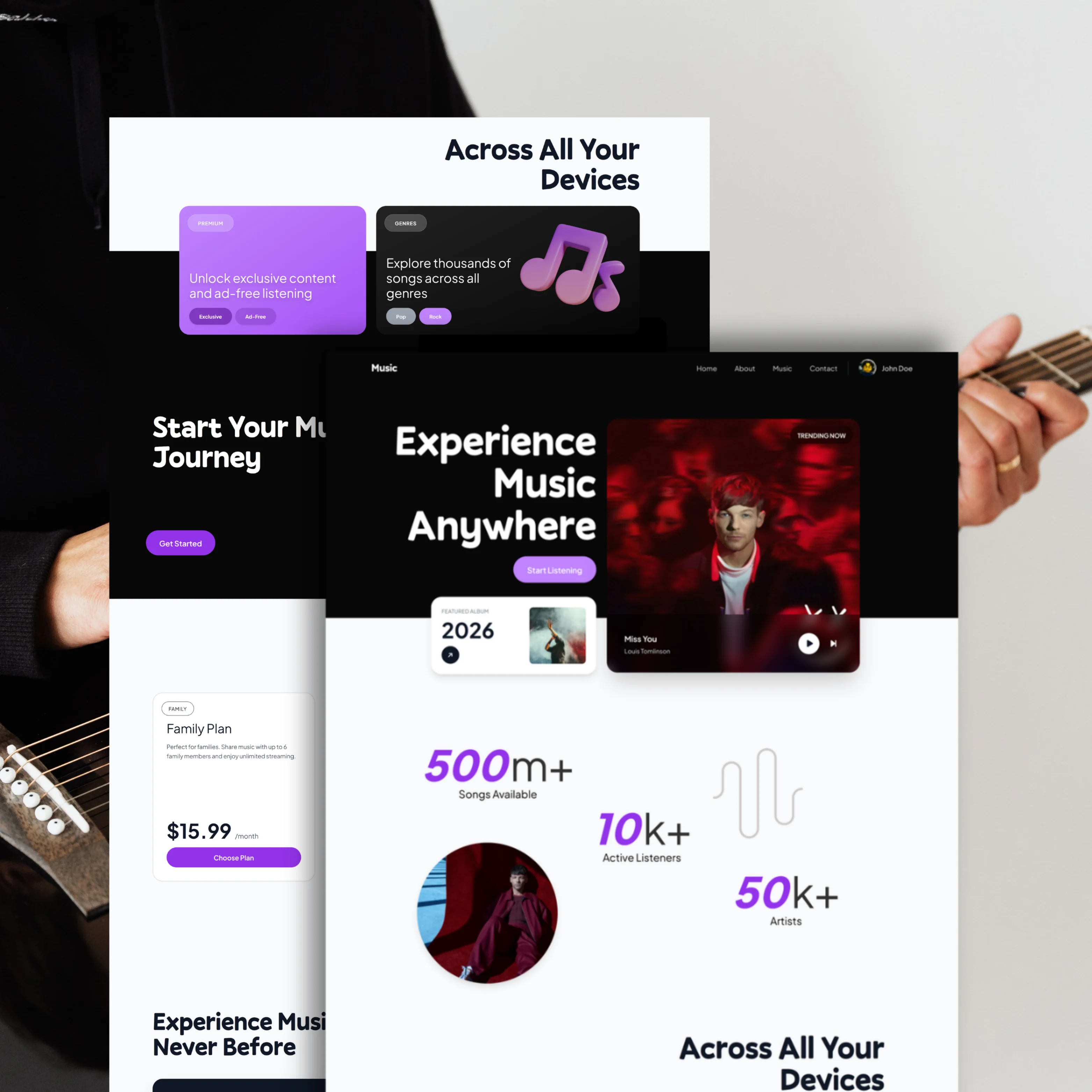 Portfolio UI — split layout with content and visuals (sample 28)