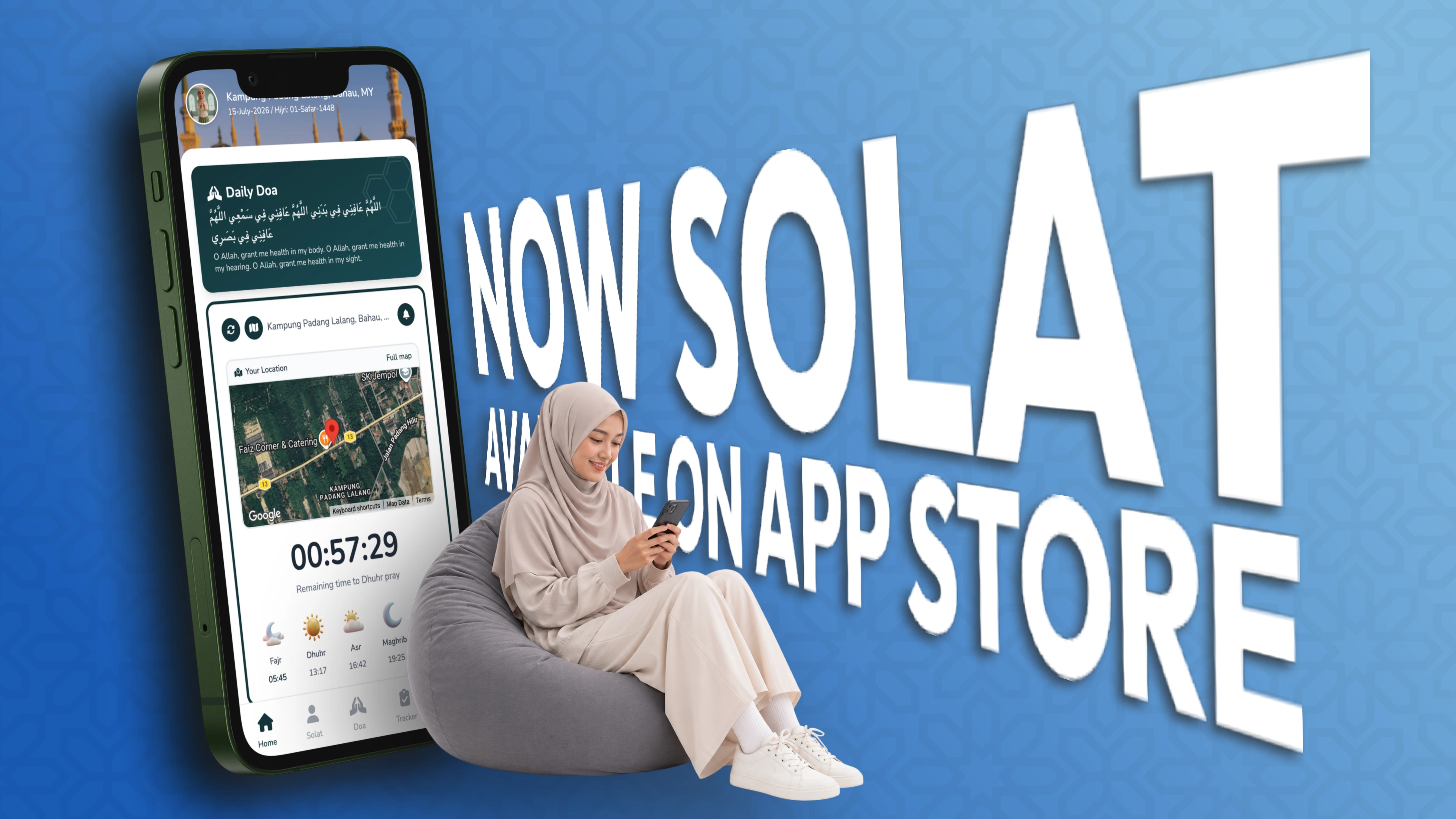 Now Solat prayer times and qibla web app — Malaysia UI and UX frontend project