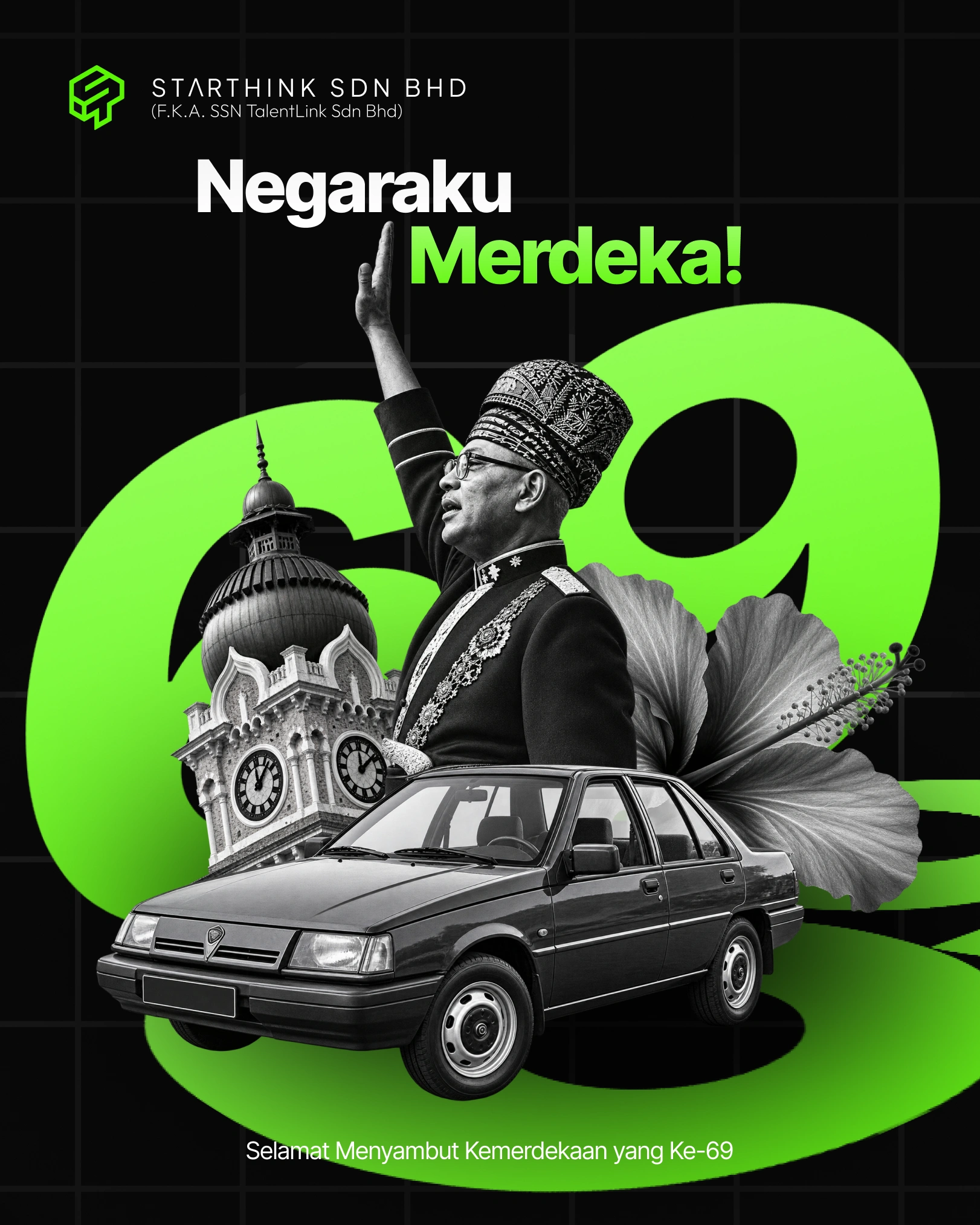 Starthink Sdn Bhd Merdeka poster and social carousel design by Umairx