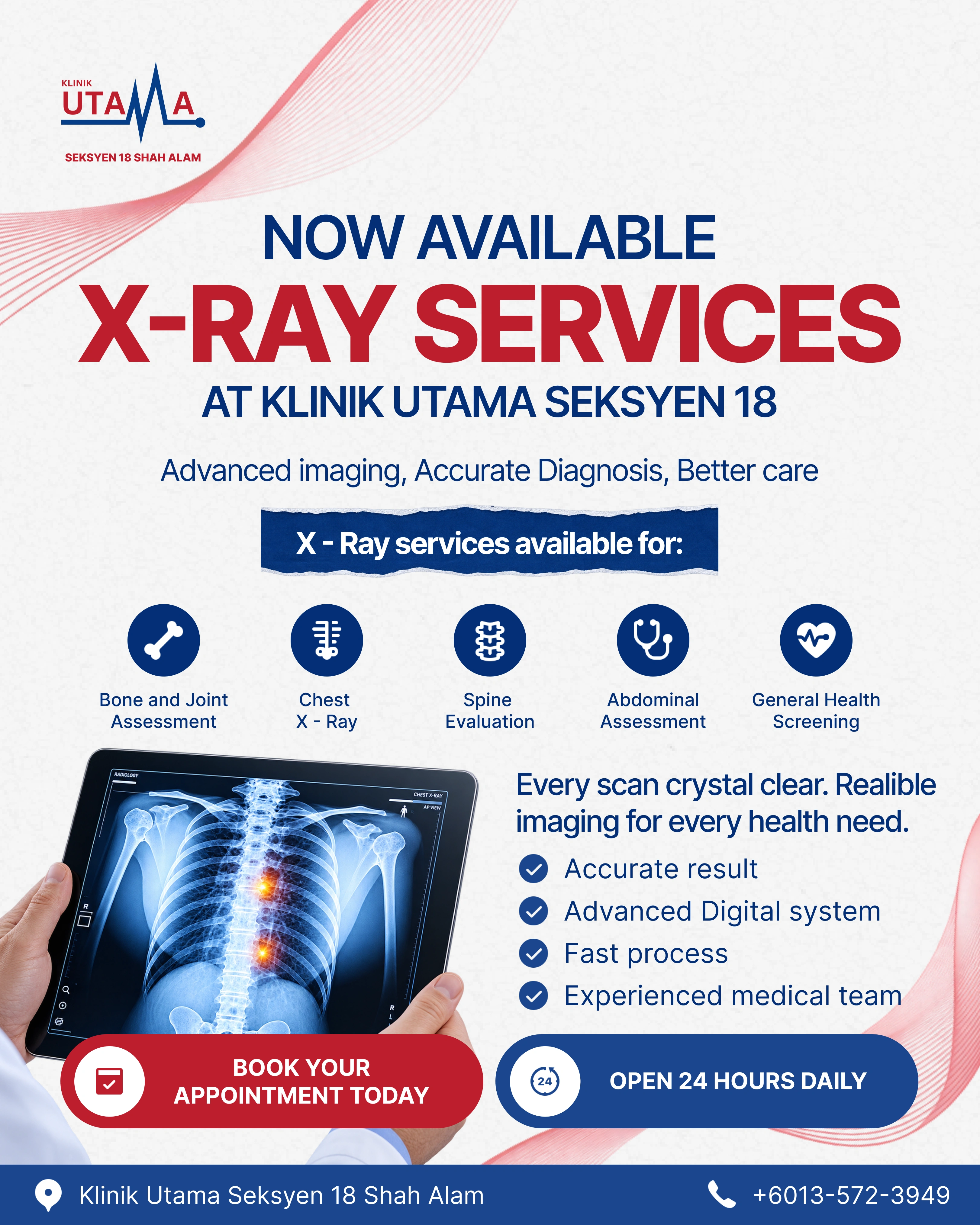 Klinik Utama X-ray services poster for Seksyen 18 Shah Alam | clinic poster and social design by Umairx