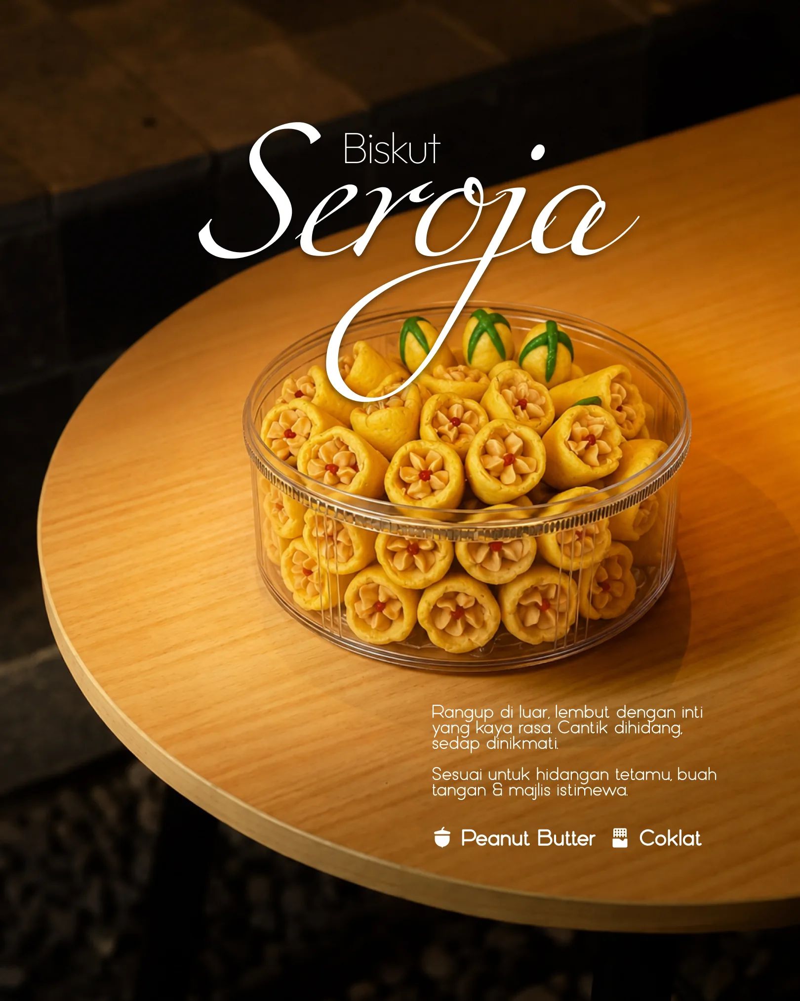 Biskut Seroja product poster, peanut butter and chocolate cookies | product poster by Umairx